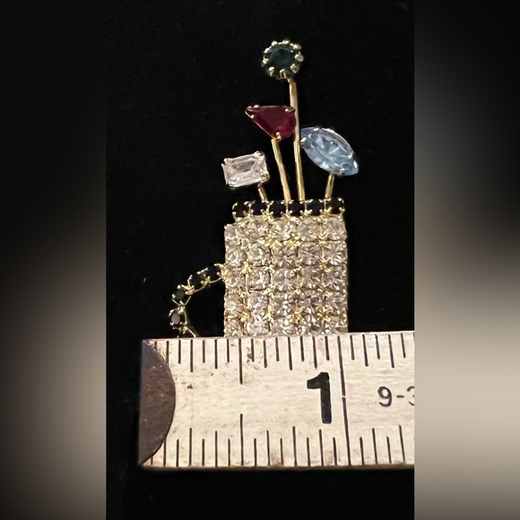 Vintage Women’s GOLF BAG & GOLF CLUBS Rhinestone Brooch ~ Prong Set ~ Gold Tone - Picture 8 of 10